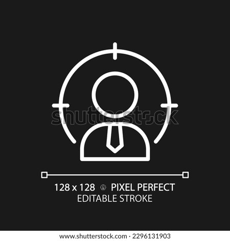 Headhunting pixel perfect white linear icon for dark theme. Executive search service. Hiring qualified employees. Thin line illustration. Isolated symbol for night mode. Editable stroke