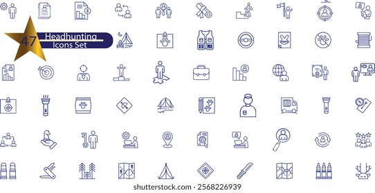 Headhunting And Recruiting minimal thin line web icon set. Included the icons as Job Interview,