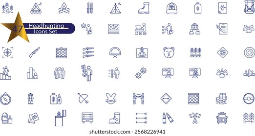 Headhunting And Recruiting minimal thin line web icon set. Included the icons as Job Interview,