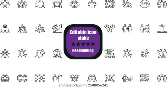 Headhunting And Recruiting minimal thin line web icon set