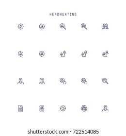 Headhunting related vector icon set in outline style, pixel perfect, 48x48 grid