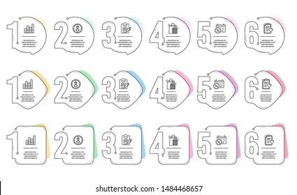 Headhunting, Rfp and Graph chart line icons set. Infographic timeline. Patient history, Calendar discounts and Shopping bags signs. Person in target, Request for proposal, Growth report. Vector