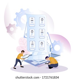 Headhunting, select candidate list. Businessman management resume, headhunter search and hiring employee, vector illustration. Recruiter recruitment and choosing resume