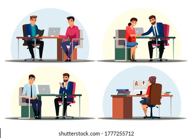 Headhunting Set. Recruitment Agency And Employment Service. Employee Interviewing And Hiring Process. People Candidate, Job Seeker, Career Advisor, HR Manager Recruiter. Success And Loss