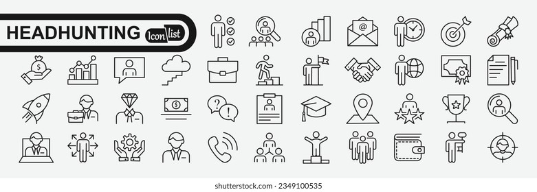 Headhunting set of web icons in line style. Recruitment icons for web and mobile app. Career, resume, job hiring, candidate, HR, business, headhunting, recruitment.	