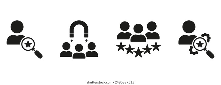 Headhunting Silhouette Icon Set. Human Resource Symbol Collection. Recruitment Agency, Find Job Glyph Pictogram. Search Talent Employee Sign. Isolated Vector Illustration.