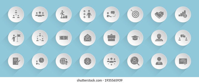 headhunting vector icons on round puffy paper circles with transparent shadows on blue background. headhunting stock vector icons for web, mobile and user interface design