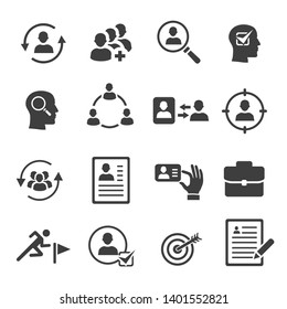 Headhunting vector icons set. Personnel selection, business people, human resources.