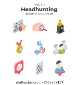 Headhunting. Vector isometric, color web icons, 3d flat style. Creative illustrations design, graphic idea for infographics.