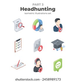 Headhunting. Vector isometric, color web icons, 3d flat style. Creative illustrations design, graphic idea for infographics.