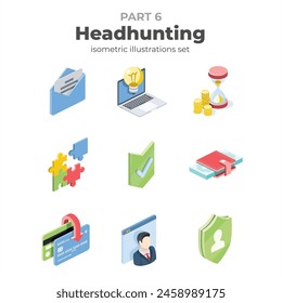 Headhunting. Vector isometric, color web icons, 3d flat style. Creative illustrations design, graphic idea for infographics.