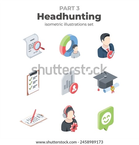 Headhunting. Vector isometric, color web icons, 3d flat style. Creative illustrations design, graphic idea for infographics.