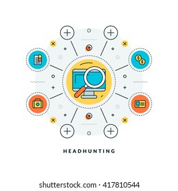 Headhunting. Vector thin line business concept. Flat style illustration for website banner or promotional materials. Line icons and design elements