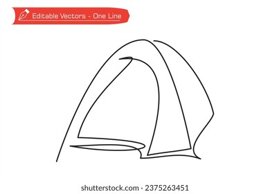 Heading to camp line - Premium icon. One continuous line drawing of dome tent. Vector illustration of dome tent that is simple and easy to use for camping. Suitable for camping icon, symbol, emblem.
