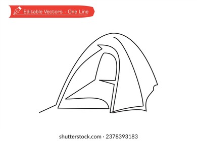 Zur Camping-Linie - Premium-Symbol. Einfache, einzeilige Zeichnung des Kuppelzeltes. Vektorgrafik von Kuppelzelt, das einfach und leicht zu bedienen ist. Geeignet für das Zelten von Symbol, Symbol, Emblem.
