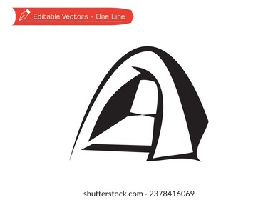 Heading to camp line of premium icon. One continuous line silhouette drawing of dome tent. Vector illustration of dome tent that is simple and easy to use for camping. Suitable for camper icon.