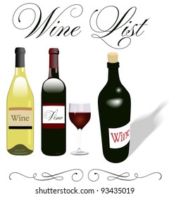 Heading decoration and styles of wine bottles and glass for restaurant menu wine list