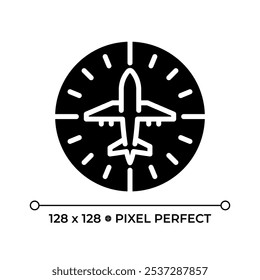 Heading indicator black glyph icon. Aviation instrument used for navigation. Maintain direction during flight. Silhouette symbol on white space. Solid pictogram. Vector isolated illustration