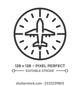 Heading indicator linear icon. Aviation instrument used for navigation. Maintain direction during flight. Thin line illustration. Contour symbol. Vector outline drawing. Editable stroke