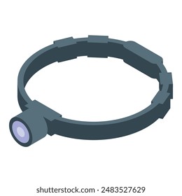 Headlamp flashlight shining light beam in the dark isometric view
