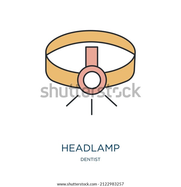 headlamp icon from dentist collection. Thin
outline headlamp, light, equipment detailed offset lineal color
icon isolated on white background. Line vector headlamp sign,
symbol for web and
mobile
