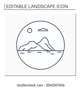 Headland line icon.High point of land projecting into sea, promontory. Landscape concept.Isolated vector illustration. Editable stroke