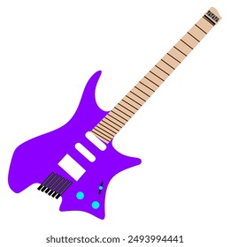 Headless electric guitar. 6 string. Flat vector illustration. 