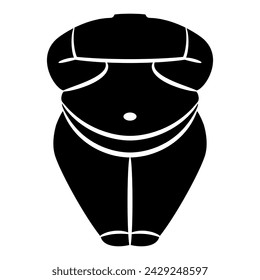 Headless female torso from Cukurdent, Turkey. Neolithic female figurine. Fertility goddess. Black and white silhouette.