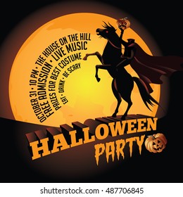 Headless Horseman Halloween party background. EPS 10 vector.