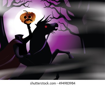 Headless Horseman. The Hessian Trooper rides in the mist. EPS 10 vector.