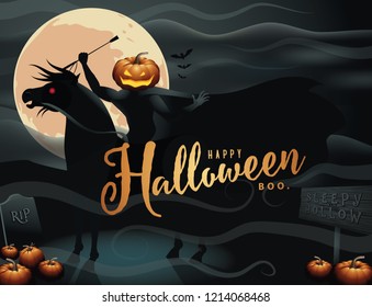 Headless Horseman. The Hessian Trooper stands in holding his riding crop. Happy Halloween. EPS 10 vector illustration.