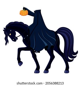 A headless horseman with Jack's lantern. Illustration for Halloween. Isolated object