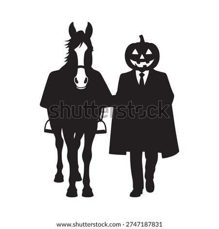 A headless horseman with a pumpkin head rides into the night