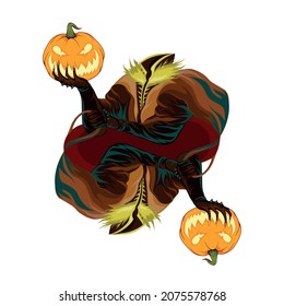 The headless horseman with the Pumpkin Jack. Vector image for halloween.