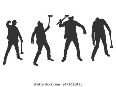 Headless Walking Dead Zombies with an Axe Silhouette Set. Halloween characters and design elements