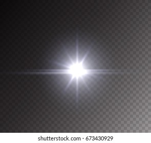 Headlight or camera flash light effect isolated on transparent background. White glare, glint lense or vivid star burst. Vector glow sparkle flare illustration.