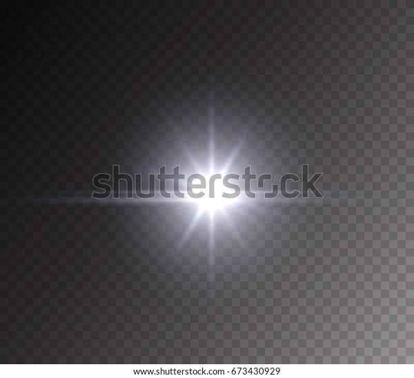 Headlight or camera flash light\
effect isolated on transparent background. White glare, glint lense\
or vivid star burst. Vector glow sparkle flare\
illustration.