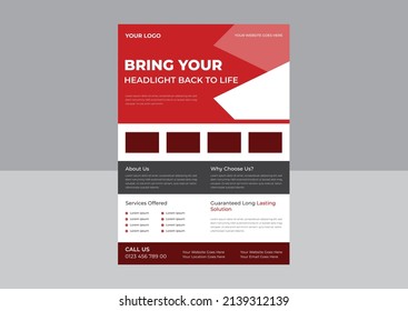 Headlight flyer template design template, Headlight repair services flyer design, Headlight repair service poster leaflet design. cover, a4 size, flyer, print ready