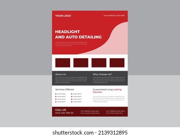 Headlight flyer template design template, Headlight repair services flyer design, Headlight repair service poster leaflet design. cover, a4 size, flyer, print ready