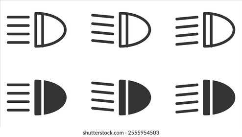 Headlight icons in various styles, minimal and clean vector graphics.