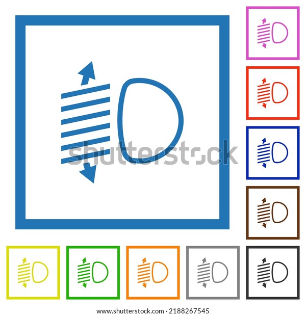 Headlight level adjustment outline flat color\
icons in square frames on white\
background