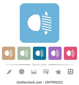Einstellung weißer Flachsymbole auf buntem, quadratischem Hintergrund. 6 Bonussymbole enthalten