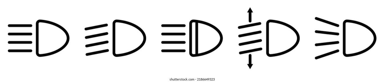 Juego de iconos de línea de los faros. Iconos de la luz del coche. Ilustración del vector aislada en fondo blanco