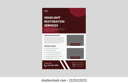 Headlight restoration flyer template design. Headlight repair service poster leaflet design. cover, a4 size, flyer, print ready