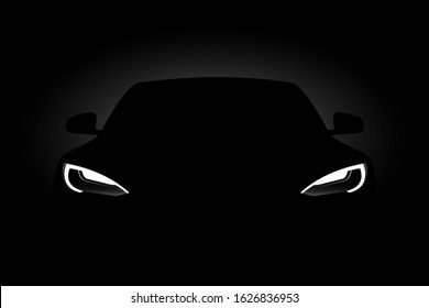 Headlights of black electric car in the dark. Vector illustration EPS 10