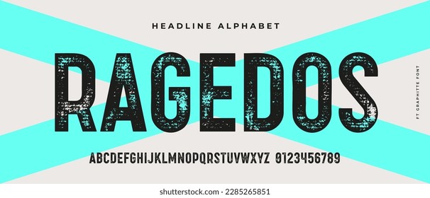 Headline alphabet. Bold aged, rough fat uppercase letters with grunge texture. Creative hand-drawn textured alphabet, design, typographic, poster. Grunge scratches alphabet. Vector Illustration