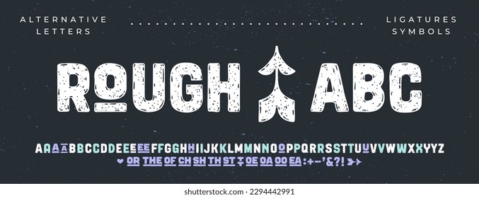 Headline alphabet. Bold aged, rough fat uppercase letters with grunge texture. Creative hand-drawn textured alphabet, design, typographic, poster. Grunge scratches alphabet. Vector Illustration