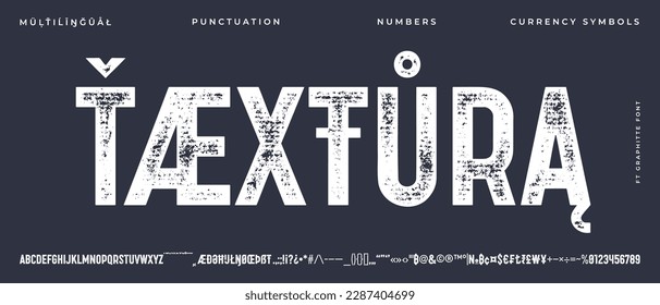 Headline alphabet and font. Bold aged, rough fat uppercase letters with grunge texture. Creative hand-drawn textured font, design, typographic, poster. Grunge scratches alphabet. Vector Illustration