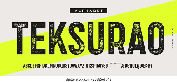 Headline alphabet and font. Bold aged, rough fat uppercase letters with grunge texture. Creative hand-drawn textured font, design, typographic, poster. Grunge scratches alphabet. Vector Illustration