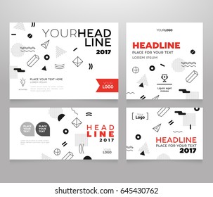 Headline Banner - vector template illustration poster with abstract memphis style background. Headline and topic. Modern outlook with different shapes. Copy space for your logo.